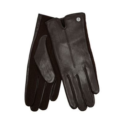 Dark brown knitted palm leather gloves with wool